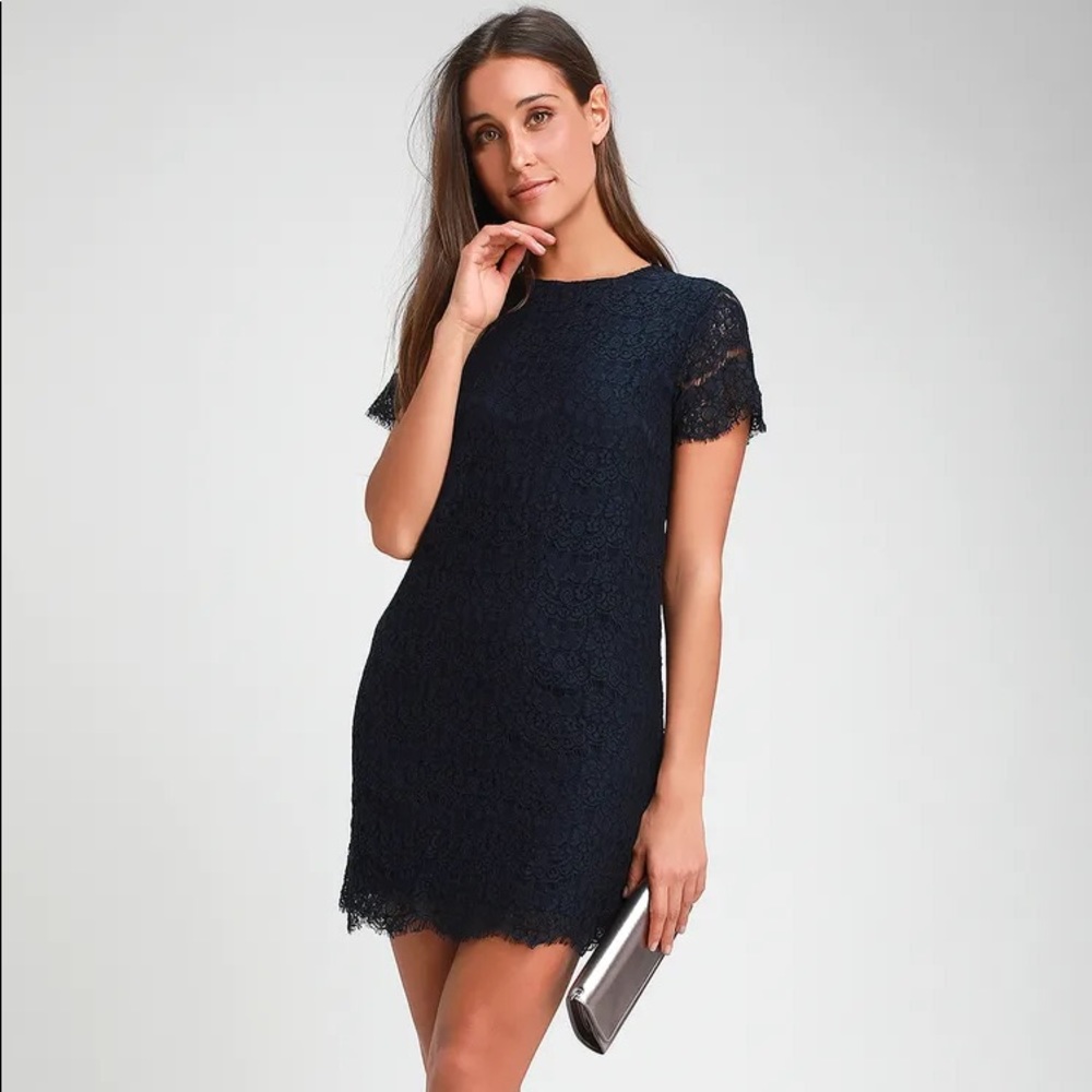 Lulu’s Navy Blue Lace Shift Dress